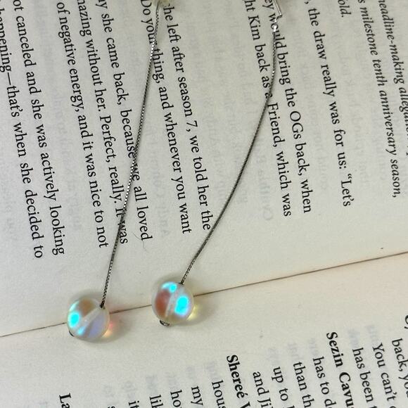 Nogu Mermaid Glass Chain Drop Threader Earrings - Rainbow White - Picture 9 of 10